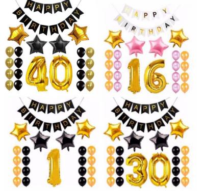 China Adult Gift Toy Birthday Party Balloon Set Number Foil 30th Fortieth Fiftieth Balloons Background Wall Decoration for sale