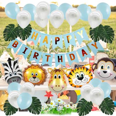 China Gift Toy Kids Happy Birthday Pull Flag Children Forest Theme Party Decoration Boy Cartoon Balloon Animal Birthday Balloon Set for sale