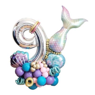 China 32 Inch Digital Mermaid Balloon Toy New Gift Set Shell Foil Kids Birthday Baby Shower Party Decoration for sale