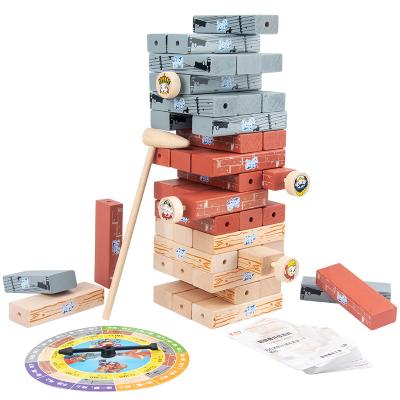 China Toy Factory New Design 49+40pcs Wooden Stacking Building Blocks Sets Crumbling Tower Toy Bricks with Turntable and Game Idea for sale