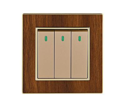 China Multipurpose Wholesale Wooden Grain 3 Strip Wall Switch OEM Electric Wall Switch For Home Change Power Supply for sale