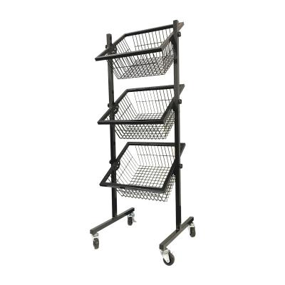 China 3 Tier Removable Retail Adjustable Metal Wire Basket Storage Display Supermarket Rack for sale