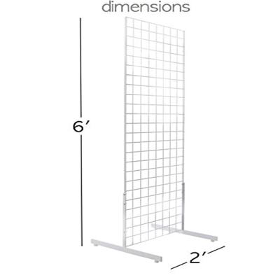 China Apparel & Hanging Accessory 2'X6 White Gridwall Panel Tower With T-base Floor Standing Metal Wire Retail Display Rack for sale