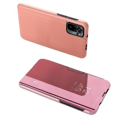 China Anti-fall Smart Flip Phone Case Clear View Mirror Stand Up Flip Leather Phone Case For Redmi Note 10 Pro for sale