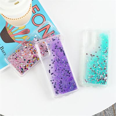 China Anti-fall Mobile Phone Case Glitter Waterfall Bling Liquid Quicksand For Huawei P Smart Tpu Clear Glitter Phone Case for sale