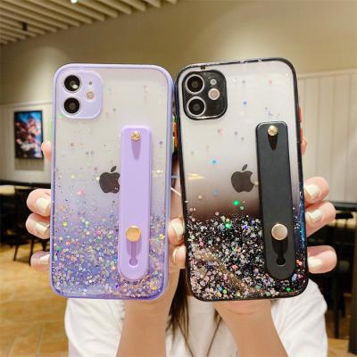 China Wholesale Glossy Shockproof Factory Glitter Back Cover Wrist Strap Holder Phone Case For vivo V23e V21e 5G for sale