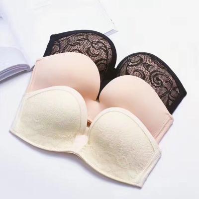 China Bralette 1/2 Cup Strapless Bra Top Push Up Lace Bra Non-Slip Sexy Underwear Wire Free One Piece Lingerie For Women for sale