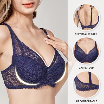 China Best-selling Seamless Ladies Lace Adjustable Thin Bra Underwear Gathered Full Breast Receiving Pair Plus Size Bra for sale