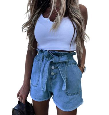 China Fade Proof Europe and America2022New color waist casual straight-leg lace-up elastic denim shorts for sale