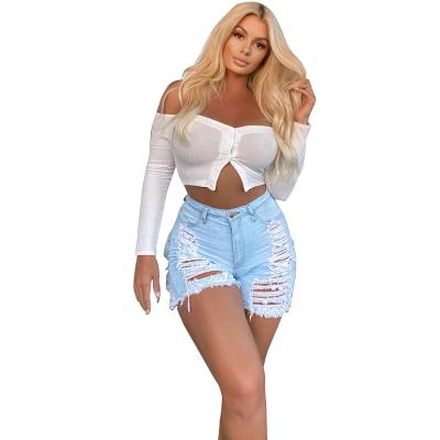 China New Color Fade Proof Summer Women's Clothing Fashion Holes Denim ShortsPersonalized Elastic Tight Jeans for sale