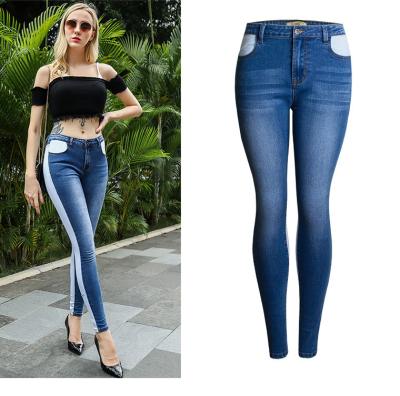 China Color Fade Proof High Quality Patchwork Elastic Pants Plus Size Pencil Color Matching Jeans For Women for sale