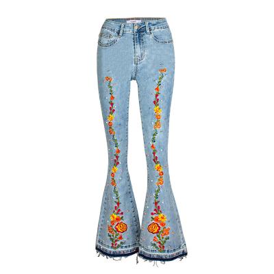 China New European and American autumn and winter waterproof embroidered women's bell-bottom jeans pants/female jeans pants for sale