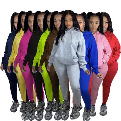 China 2022 Women Sweatsuit Two Piece Set Lady 2 PCs Long Sleeve Solid Color Sports Hooded Casual Breathable Winter Clothing for sale