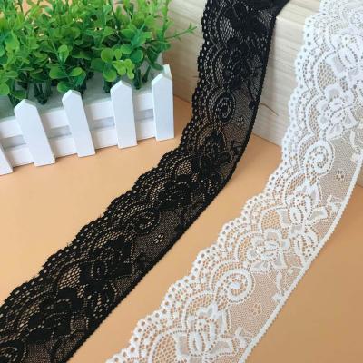 China Elastic Trim Elastic Black Fabric Lace Stretch Lace Ribbon For Garment Craft Embellishment Wedding Lace Trim for sale