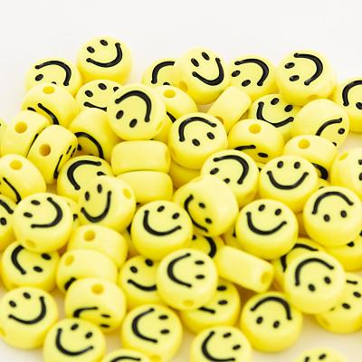 China Acrylic 4*7mm Oval Shape Smiley Beads Acrylic Spaced Beads Yellow Smiley Face Beads For Jewelry Making DIY Charms Bracelet Necklace for sale