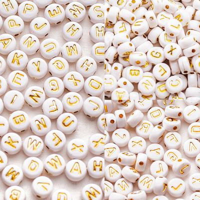 China 500g/bag 7*4mm A-Z gold flat acrylic loose acrylic plastic 26 letter bead beads diy jewelry making for sale