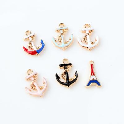 China CLASSIC diy jewelry accessories enamel gold drip oil alloy necklace bracelet navy wind boat small anchor pendant tower for sale