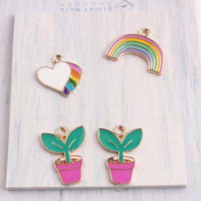 China Jewelry accessories enamel gold alloy small colorful love potted rainbow pendant bracelet diy CLASSIC for sale