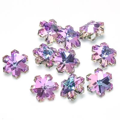 China DIY Handmade Crystal Jewelry Accessories Blu-ray 20mm Crystal Glass Colorful Snowflake Plated Crystal Necklace Pendant for sale