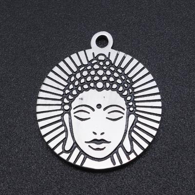 China CLASSIC Stainless Steel Necklace Bracelet Round Laser Engraved Buddha Statue Buddha Head Charm Pendant For Jewelry Making for sale