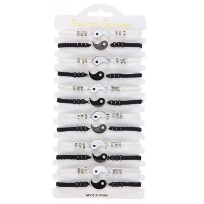 China BOHEMIA 12 Piece / Set Of Braided Yin Yang Tai Chi Amulet Rope Black And White Metal Couple Bracelet for sale