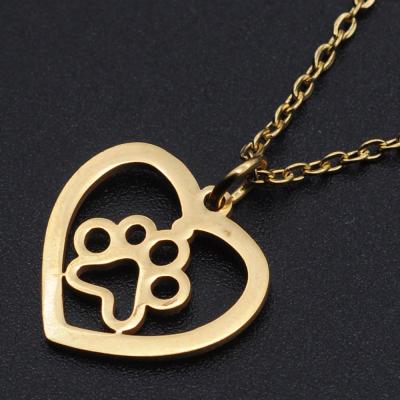 China New Trendy Dog Paw Pendant Necklace Fashion Clavicle Chain Stainless Steel Heart For Dog Lovers for sale