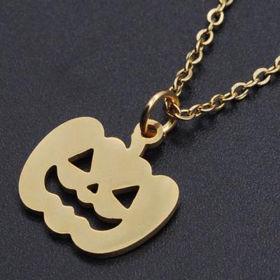 China Stainless Steel TRENDY Classic Gold Pumpkin Fashion Charm Hot Sale Halloween Pumpkin Lantern Main Necklace for sale