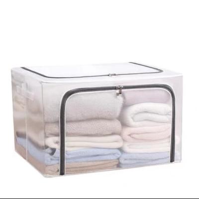 China Large Capacity 66L Durable Steel Frame Nylon Strong Clear Window Collapsible Nylon Cloth Clothes Storage Barrel for sale