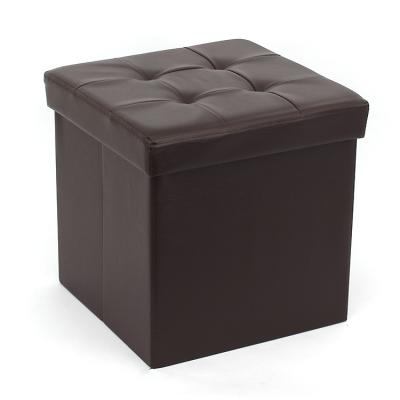 China Black Modern Home Furniture Pvc Folding Leather Folding Storage Stool Box for sale