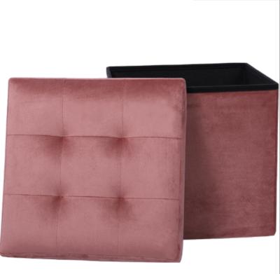 China Customized Folding Space Saving Furniture Bedroom Velvet Ottoman Stool Foldable Storage for sale