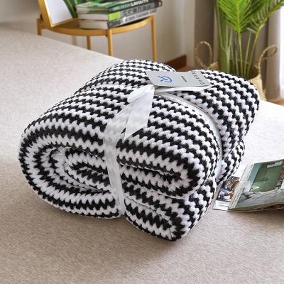 China Anti-Static Striped Wearable Warm Fleece Sherpa Throw Flannel Banket For Office for sale