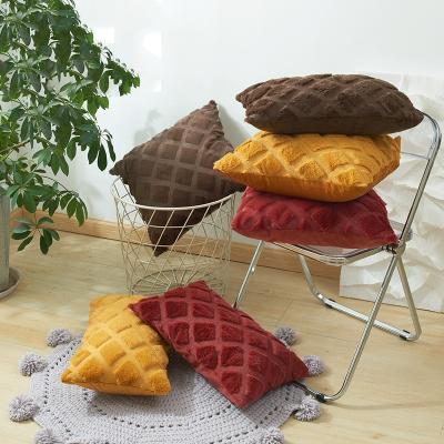 China Wholesale luxury pure color anti-pilling plush embroidery geometric simple cushion cover for living room for sale