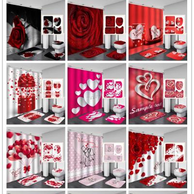 China Amazon Sustainable Hot Selling Luxury Custom Digital Printed Shower Curtains Valentine's Day Love Heart Bathroom Shower Curtain Covering for sale