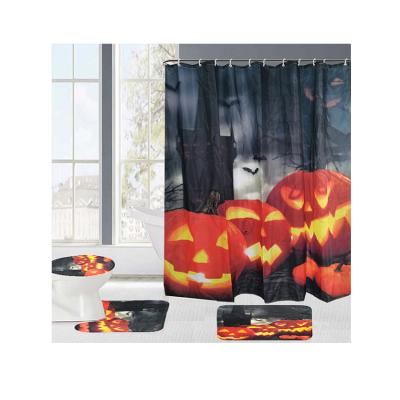 China Wholesale Customized Pretty Namebrand Viable Modern 3D Printing Halloween Pumpkin Bathroom Shower Curtain 4 Pieces Set for sale