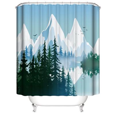 China Double Side Printing Straight Delivery Sustainable Custom Design Northern Europe Snow Mountain Landscape Bathroom Shower Curtain 4 Pieces Set for sale