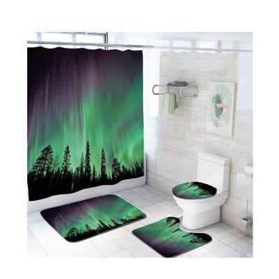 China European And American Bathroom Aurora Trends Fashion Sustainable Waterproof Polyester Shower Curtain 4 Pieces Set for sale