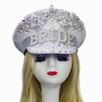 China Luxury Bridal Hat Bachelor Party Glitter Rhinestone Bridal Captain Hat for sale