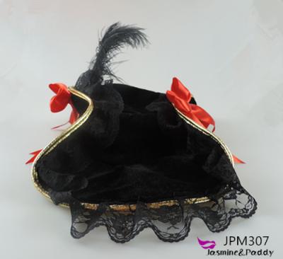 China Caribbean Hat Picture Pirate Hat Pirate With Bow Black Feather Black Lace for sale