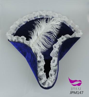 China Blue pilou character pirate hat with white feather and lace for women for sale