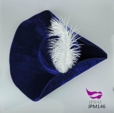 China Blue pilou character pirate hat with white feather for sale