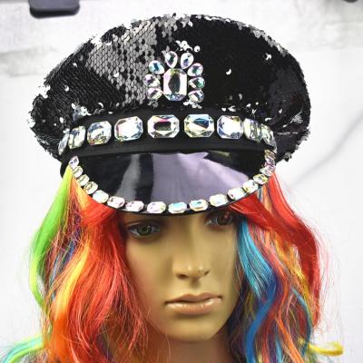 China Glitter Party Black Sequin Hat Music Festival Show Performance Diamond Hat Custom for sale