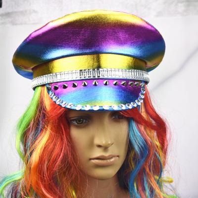 China Sparkle Party Rainbow Hat Diamond Rivet Decoration Hat Show Direct Service Hat for sale