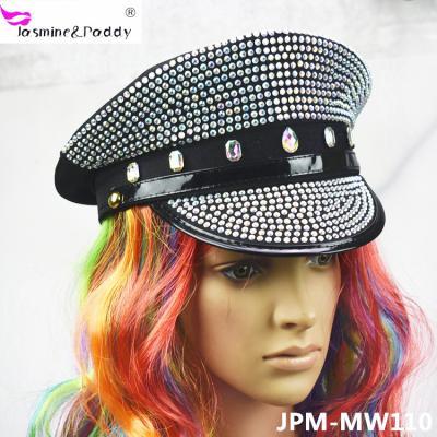 China Custom Glitter Party Diamond Director Hat Rhinestone Show Hat Performance Hat for sale