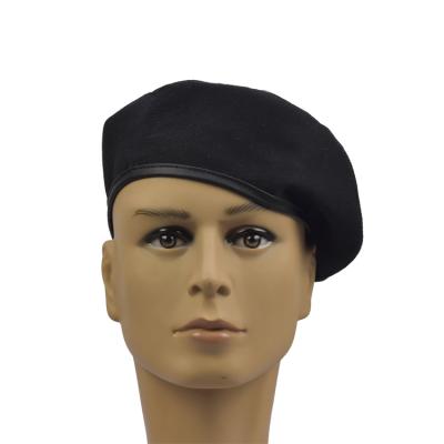 China Custom Made Polyester Beret Black Military Style Role Play Beret Hat for sale