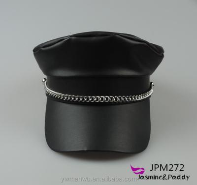 China Dance party LEATHER CYCLIST HATS BLACK COLOR CAPTAIN CAP CHAINS STYLE BIKE WEAR for sale