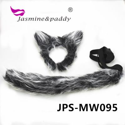 China Cute Cartoon Gray Wolf Ear Headband and Tail Cosplay Animal Two-Piece Set for sale