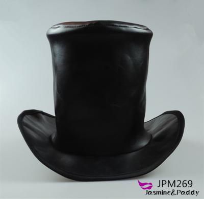 China Black Leather Character Tall Hat Top Hat Halloween Party Magic Prop for sale