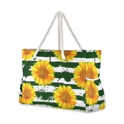 China 100% Eco-Friendly Women Beach Totes Bag Fashion Sunflower Cloth Handbags Large Ladies Shoulder Bag Bolsa Casual Shopping Grocery Bags for sale