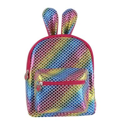 China Kawaii Waterproof Kids Rabbit Ear Design Backpack Colorful Waterproof PU Girl School Backpack for sale