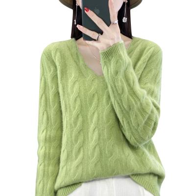 China New Design Sense Twist V Neck Breathable Cashmere Sweater Female Loose Pullover Joker Sweater With Bottoming Sweater Inside. for sale